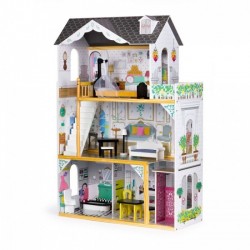 Casuta de papusi inalta din lemn cu mobilier si lift Ecotoys W06A400