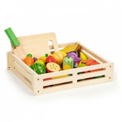 Set de fructe si legume cu tocator de lemn si cutit Ecotoys HM191520