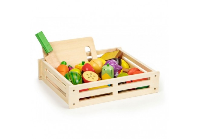 Set de fructe si legume cu tocator de lemn si cutit Ecotoys HM191520