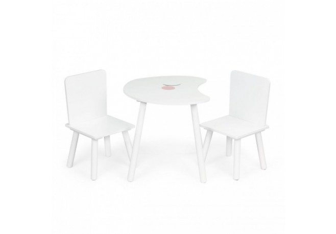 Set de masa in forma de luna si doua scaune pentru copii Ecotoys WH140 - Alb