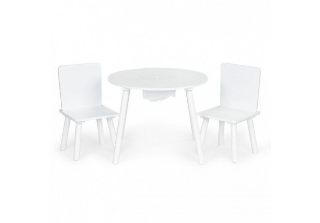 Set de masa cu doua scaune pentru copii si loc de depozitare jucarii Ecotoys WH135 - Alb