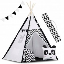 Cort de joaca pentru copii cu ghirlandalumini si 2 pernite Ricokids 740005 120 X 120 X 165 cm - Panda