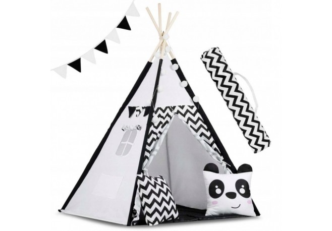 Cort de joaca pentru copii cu ghirlandalumini si 2 pernite Ricokids 740005 120 X 120 X 165 cm - Panda
