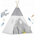 Cort de joaca pentru copii cu ghirlanda 3 pernite si lampa LED luna Ricokids 740400 120 X 120 X 165 cm - Gri
