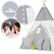 Cort de joaca pentru copii cu ghirlanda 3 pernite si lampa LED luna Ricokids 740400 120 X 120 X 165 cm - Gri