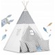 Cort de joaca pentru copii cu ghirlanda 3 pernite si lampa LED norisor Ricokids 740401 120 X 120 X 165 cm - Gri