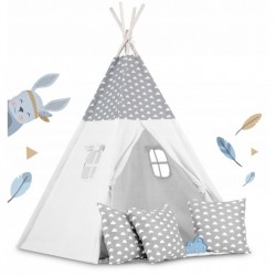 Cort de joaca pentru copii cu ghirlanda 3 pernite si lampa LED norisor Ricokids 740401 120 X 120 X 165 cm - Gri