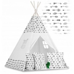 Cort de joaca pentru copii cu ghirlanda 3 pernite si lampa LED cactus Ricokids 740402 120 X 120 X 165 cm - Alb