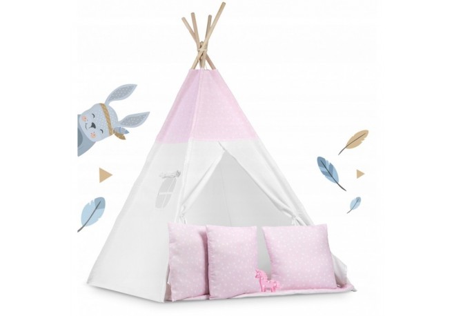 Cort de joaca pentru copii cu ghirlanda 3 pernite si lampa LED unicorn Ricokids 740403 120 X 120 X 165 cm - Roz