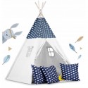Cort de joaca pentru copii cu ghirlanda 3 pernite si lampa LED luna Ricokids 740404 120 X 120 X 165 cm - Bleumarin