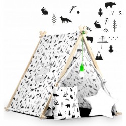 Cort de joaca pentru copii cu 2 pernite si lampa tip bec suspendat Ricokids 740500 107 X 116 X 110 cm - Alb