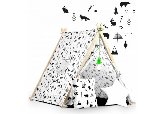 Cort de joaca pentru copii cu 2 pernite si lampa tip bec suspendat Ricokids 740500 107 X 116 X 110 cm - Alb
