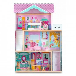 Casuta de papusi din lemn cu 3 etaje lift si lampa LED Ricokids RC-829
