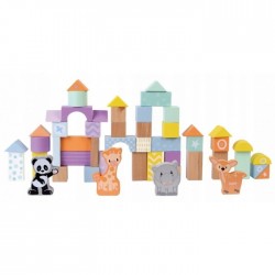 Set blocuri din lemn cu animalute 50 de bucati Sun Baby 065