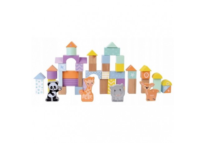 Set blocuri din lemn cu animalute 50 de bucati Sun Baby 065