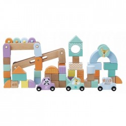 Set blocuri din lemn cu animalute si masini 60 de bucati Sun Baby 064