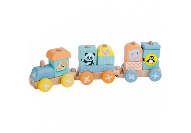 Locomotiva din lemn cu 2 vagoane si animalute Sun Baby 066