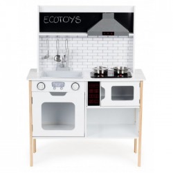 Bucatarie din lemn cu sunete accesorii si LED-uri Ecotoys PLK537