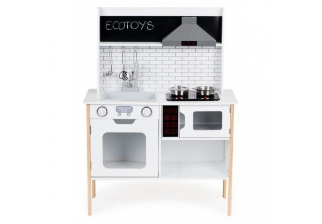 Bucatarie din lemn cu sunete accesorii si LED-uri Ecotoys PLK537