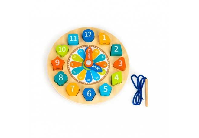 Jucarie educativa din lemn 3 in 1 tip ceas Ecotoys PH05I006