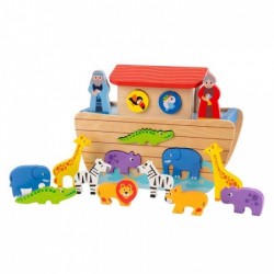 Jucarie din lemn educativa cu 16 figurine 'Arca lui Noe' Ecotoys PH05N001