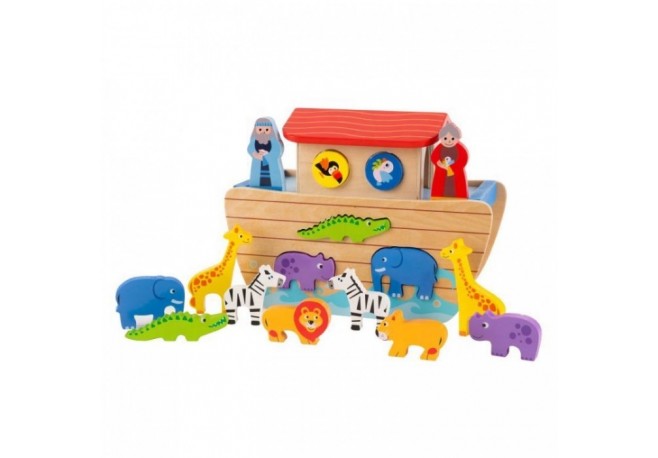 Jucarie din lemn educativa cu 16 figurine 'Arca lui Noe' Ecotoys PH05N001