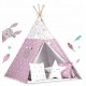 Cort de joaca pentru copii cu ghirlanda lumini si 3 pernite Nukido 120 x 120 x 165 cm - Roz - Alb