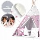 Cort de joaca pentru copii cu ghirlanda lumini si 3 pernite Nukido 120 x 120 x 165 cm - Roz - Alb