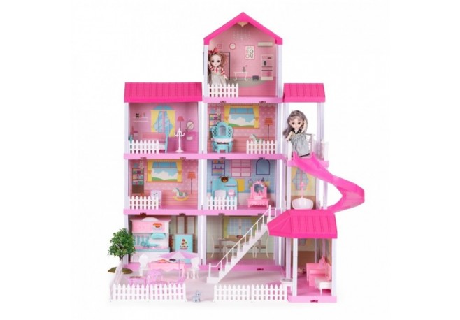 Casuta pentru papusi cu mobilier gradina si LED-uri Ecotoys HC507639