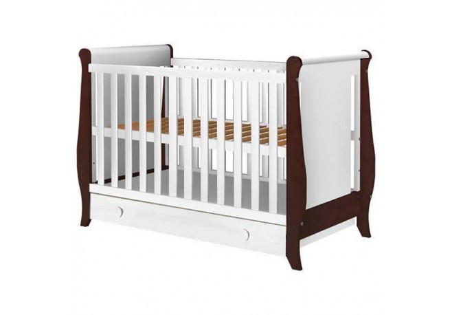 Patut copii din lemn Hubners Mira 120x60 cm alb-venghe cu sertar
