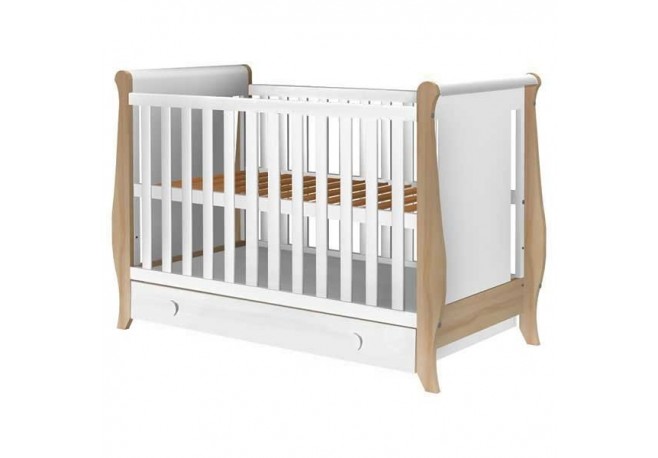 Patut copii din lemn Hubners Mira 120x60 cm alb-natur cu sertar