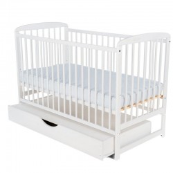 BabyNeeds - Patut din lemn Ola 120x60 cm Cu sertar cu capac Din lemn de pin si mdf Stabil si rezistent Inaltime saltea reglabila
