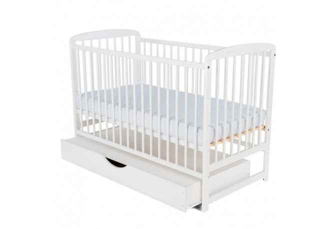 BabyNeeds - Patut din lemn Ola 120x60 cm Cu sertar cu capac Din lemn de pin si mdf Stabil si rezistent Inaltime saltea reglabila