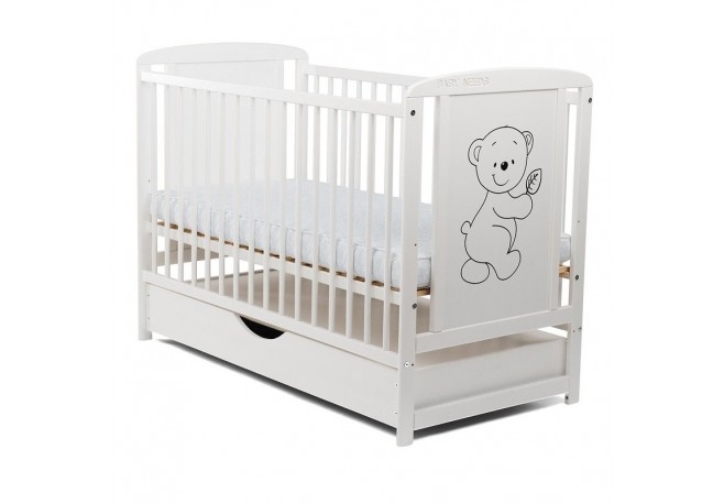 Babyneeds - Patut din lemn Timmi 120x60 cm Cu sertar cu capac Din lemn de pin si mdf Stabil si rezistent Inaltime saltea reglabi