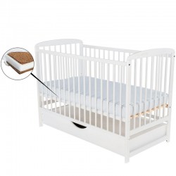 BabyNeeds - Patut din lemn Ola 120x60 cm Cu sertar cu capac Din lemn de pin si mdf Stabil si rezistent Inaltime saltea reglabila