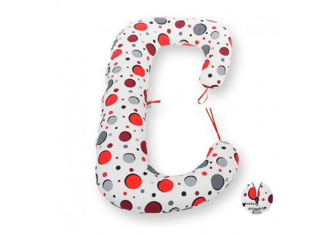 BabyNeeds - Perna 3 in 1 pentru gravide si bebelusi Soft Plus Cu husa detasabila din bumbac Bulinute rosii