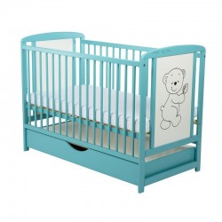 BabyNeeds - Patut din lemn Timmi 120x60 cm Cu sertar cu capac Din lemn de pin si mdf Stabil si rezistent Inaltime saltea reglabi