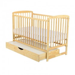 BabyNeeds - Patut din lemn Ola 120x60 cm Cu sertar cu capac Din lemn de pin si mdf Stabil si rezistent Inaltime saltea reglabila