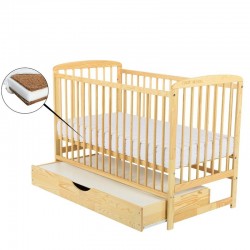 BabyNeeds - Patut din lemn Ola 120x60 cm Cu sertar cu capac Din lemn de pin si mdf Stabil si rezistent Inaltime saltea reglabila