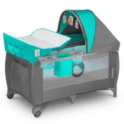 Lionelo - Patut pliant cu doua nivele Sven Plus 120x60 cm arcada jucarii masuta de infasat vibratii melodii conform cu standarde