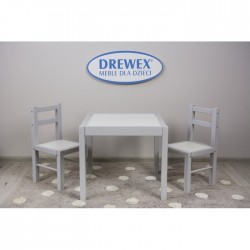 Set de masa cu doua scaune pentru copii Drewex - Alb cu gri