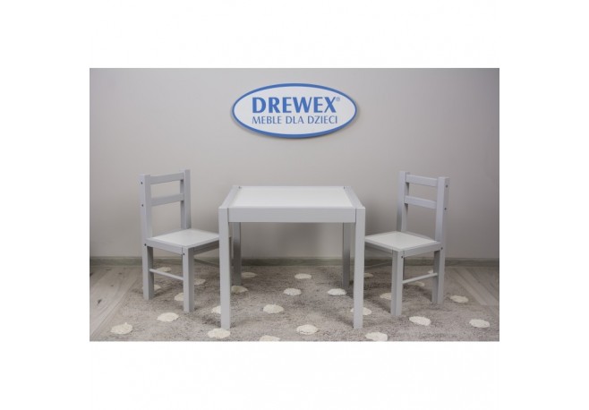 Set de masa cu doua scaune pentru copii Drewex - Alb cu gri