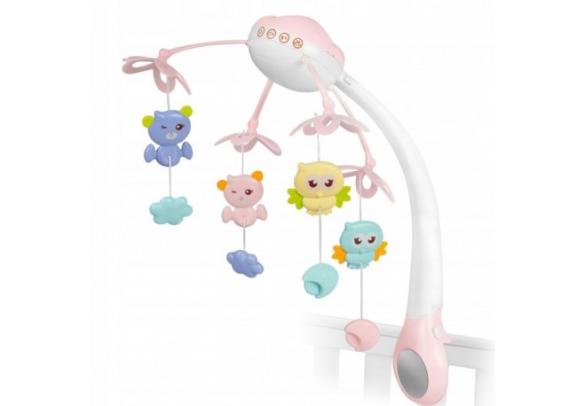 Carusel muzical pentru patut cu proiector sunete si jucarii Ricokids RK-813 - Roz