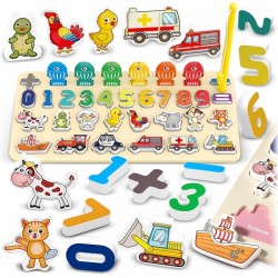 Tabla educativa din lemn cu cifre animale si vehicule Ricokids 781400