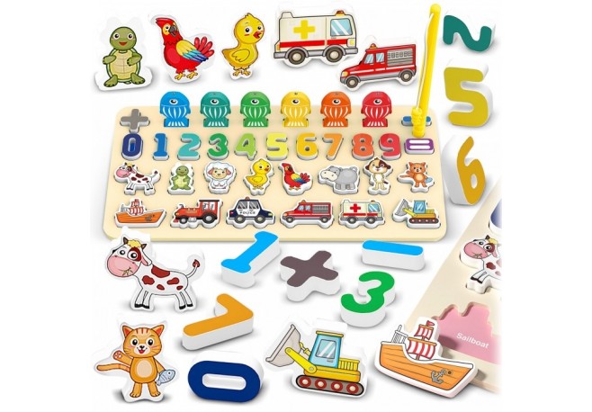 Tabla educativa din lemn cu cifre animale si vehicule Ricokids 781400
