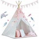 Cort de joaca pentru copii cu ghirlanda si lumini Ricokids 120 x 120 x 165 cm - Roz - Resigilat (ambalaj deteriorat)