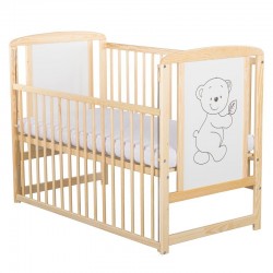 BabyNeeds - Patut din lemn Timmi 120x60 cm Cu laterala culisanta Din lemn de pin si mdf Stabil si rezistent Inaltime saltea regl