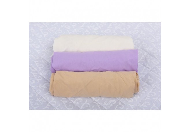 BabyNeeds - Set 3 cearceafuri cu elastic 120x60 cm Alb+Lila+Cappuccino