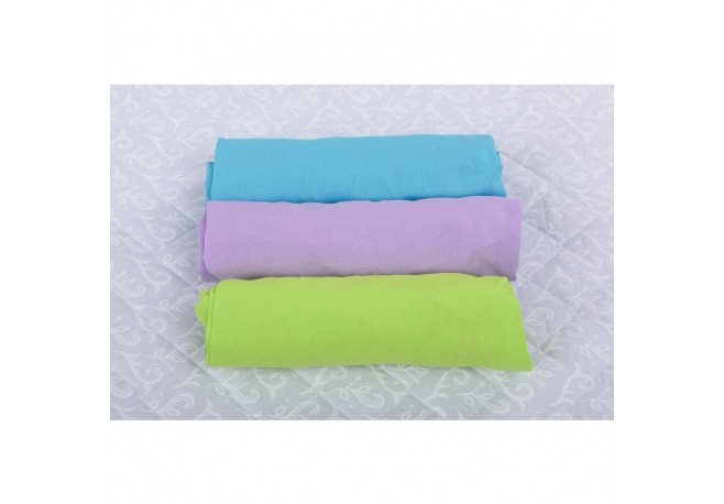 BabyNeeds - Set 3 cearceafuri cu elastic 120x60 cm Bleu+Lila+Verde