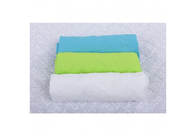 BabyNeeds - Set 3 cearceafuri cu elastic 120x60 cm Bleu+Verde+Alb
